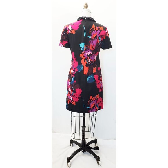 Trina Turk Womens Black Bright Floral Print Jeweled Collar Shift Dress 10 - Picture 9 of 11